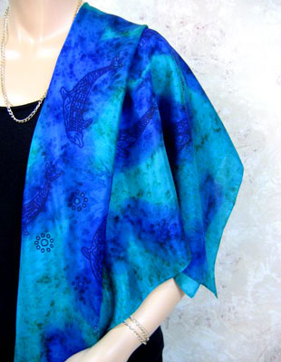 Square Silk Scarves painted over Blue Water Dreaming Aboriginal designs