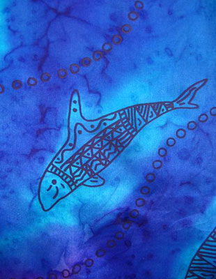 Square Silk Scarves painted over Blue Water Dreaming Aboriginal designs