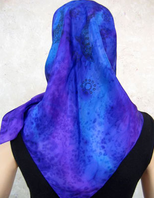 Square Silk Scarves painted over Blue Water Dreaming Aboriginal designs