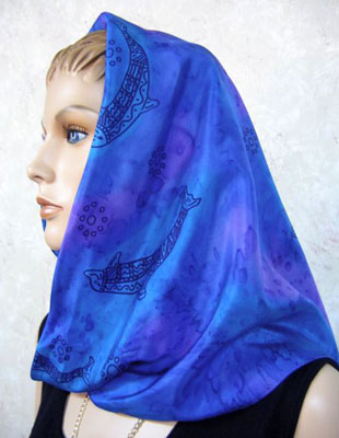Square Silk Scarves painted over Blue Water Dreaming Aboriginal designs