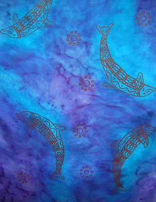 Square Silk Scarves painted over Blue Water Dreaming Aboriginal designs