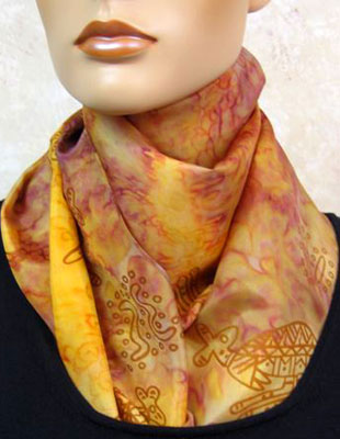 Long Silk Scarves painted over Inland Aboriginal designs