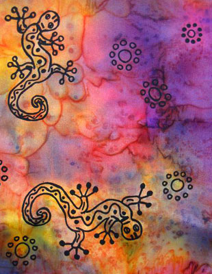 Long Silk Scarves painted over Inland Aboriginal designs