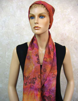 Long Silk Scarves painted over Inland Aboriginal designs