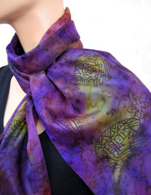 Long Silk Scarves painted over Inland Aboriginal designs
