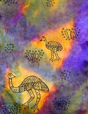 Long Silk Scarves painted over Inland Aboriginal designs