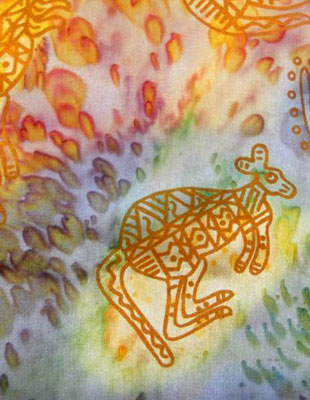 Long Silk Scarves painted over Inland Aboriginal designs