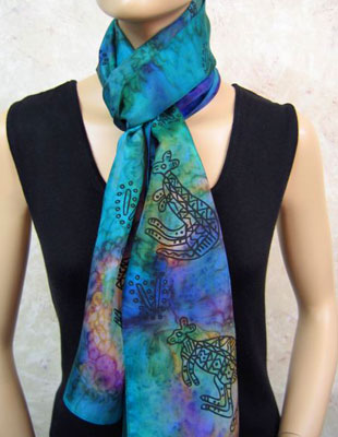 Long Silk Scarves painted over Inland Aboriginal designs