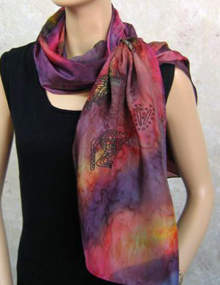 Pure Silk Shawls painted over Inland Aboriginal designs