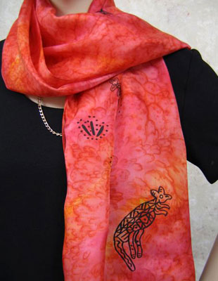 Pure Silk Shawls painted over Inland Aboriginal designs