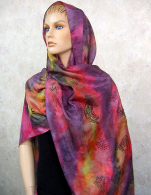 Pure Silk Shawls painted over Inland Aboriginal designs
