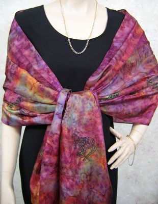 Pure Silk Shawls painted over Inland Aboriginal designs