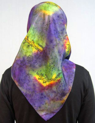Square Silk Scarves painted over Inland Aboriginal designs