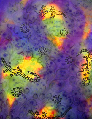 Square Silk Scarves painted over Inland Aboriginal designs