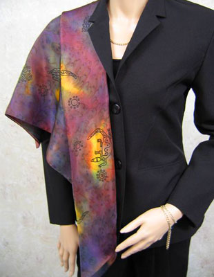 Square Silk Scarves painted over Inland Aboriginal designs