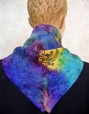 Square Silk Scarves painted over Inland Aboriginal designs
