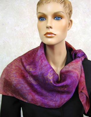 Square Silk Scarves painted over Inland Aboriginal designs