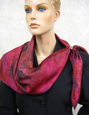 Square Silk Scarves painted over Inland Aboriginal designs