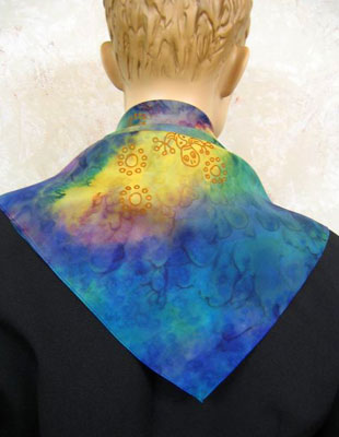Square Silk Scarves painted over Inland Aboriginal designs