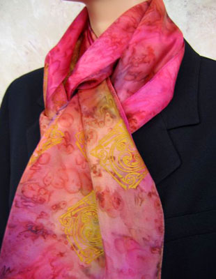 Long Silk Scarves painted over Celtic designs