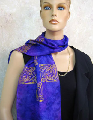 Long Silk Scarves painted over Celtic designs
