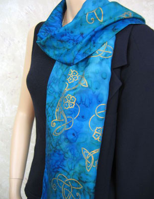 Long Silk Scarves painted over Celtic designs