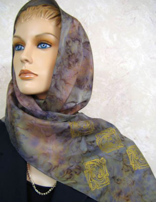 Long Silk Scarves painted over Celtic designs