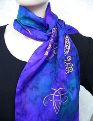 Long Silk Scarves painted over Celtic designs