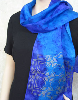 Long Silk Scarves painted over Celtic designs
