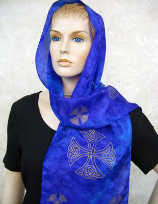 Long Silk Scarves painted over Celtic designs