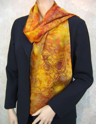 Long Silk Scarves painted over Celtic designs