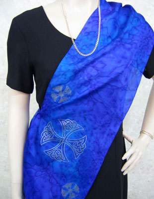Long Silk Scarves painted over Celtic designs