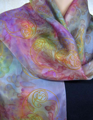 Long Silk Scarves painted over Celtic designs