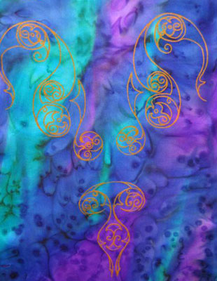 Long Silk Scarves painted over Celtic designs