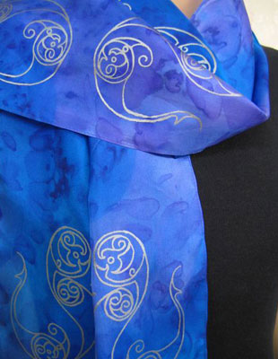 Long Silk Scarves painted over Celtic designs