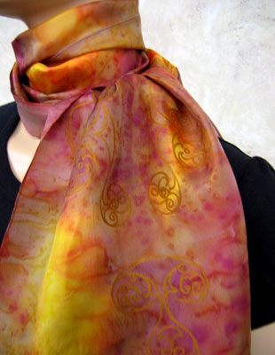 Long Silk Scarves painted over Celtic designs