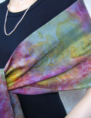 Long Silk Scarves painted over Celtic designs