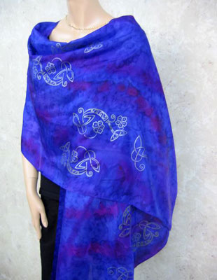 Pure Silk Shawls hand painted over Celtic designs