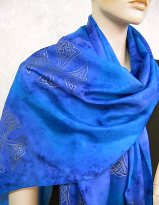 Pure Silk Shawls hand painted over Celtic designs