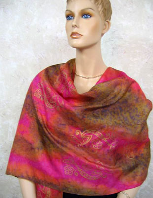 Pure Silk Shawls hand painted over Celtic designs