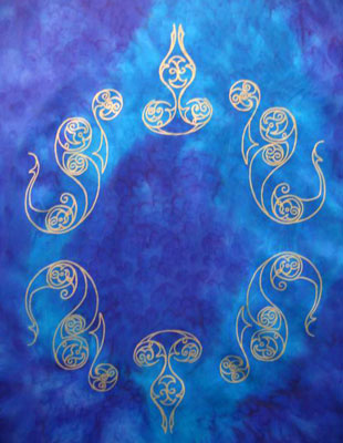 Pure Silk Shawls hand painted over Celtic designs