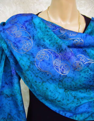 Pure Silk Shawls hand painted over Celtic designs