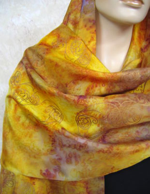 Pure Silk Shawls hand painted over Celtic designs