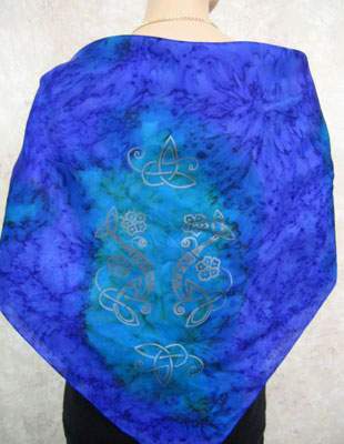 Square Silk Scarves painted over Celtic designs