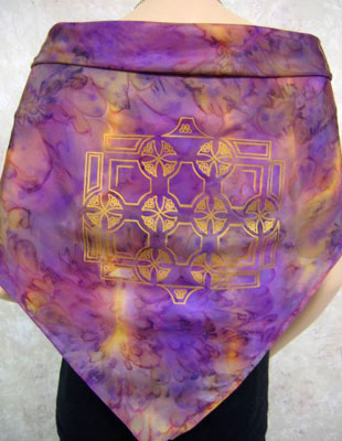 Square Silk Scarves painted over Celtic designs