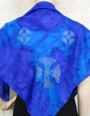 Square Silk Scarves painted over Celtic designs