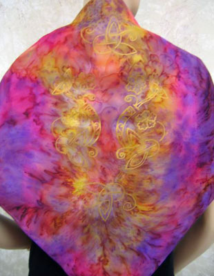 Square Silk Scarves painted over Celtic designs