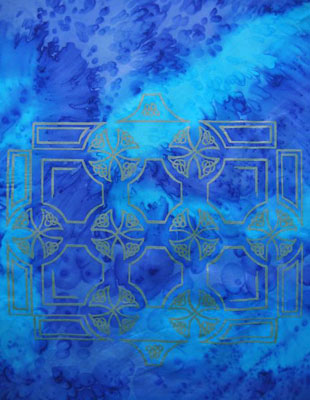 Square Silk Scarves painted over Celtic designs