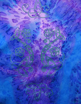 Square Silk Scarves painted over Celtic designs