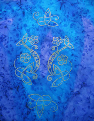 Square Silk Scarves painted over Celtic designs
